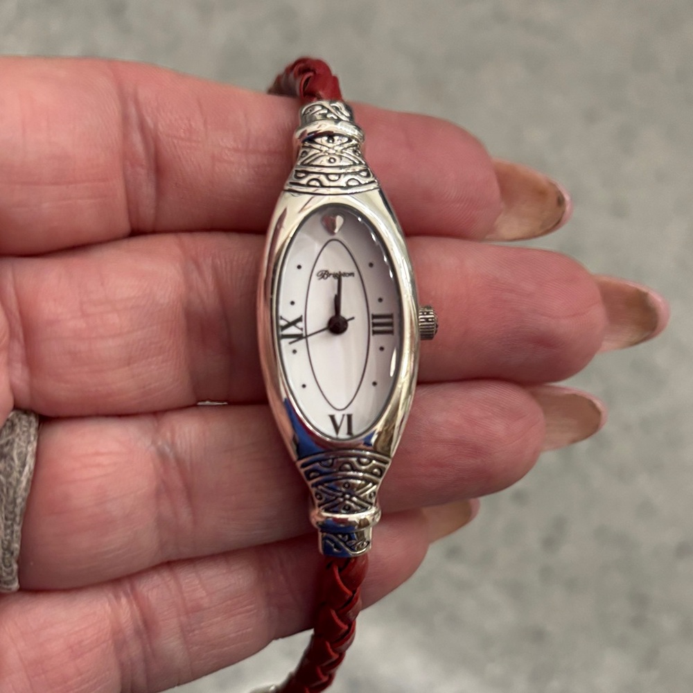 Brighton Intricate Silver Watch with Deep Red Band - Picture 3 of 5